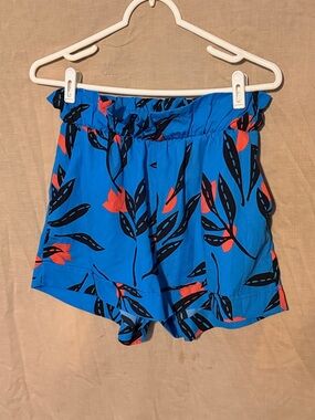 Impressions Blue High-Waist Floral Print Shorts
